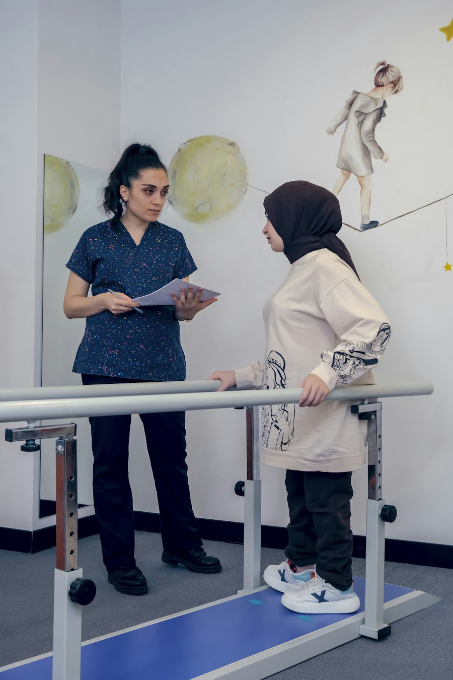 A clinician helping a patient at a rehab clinic